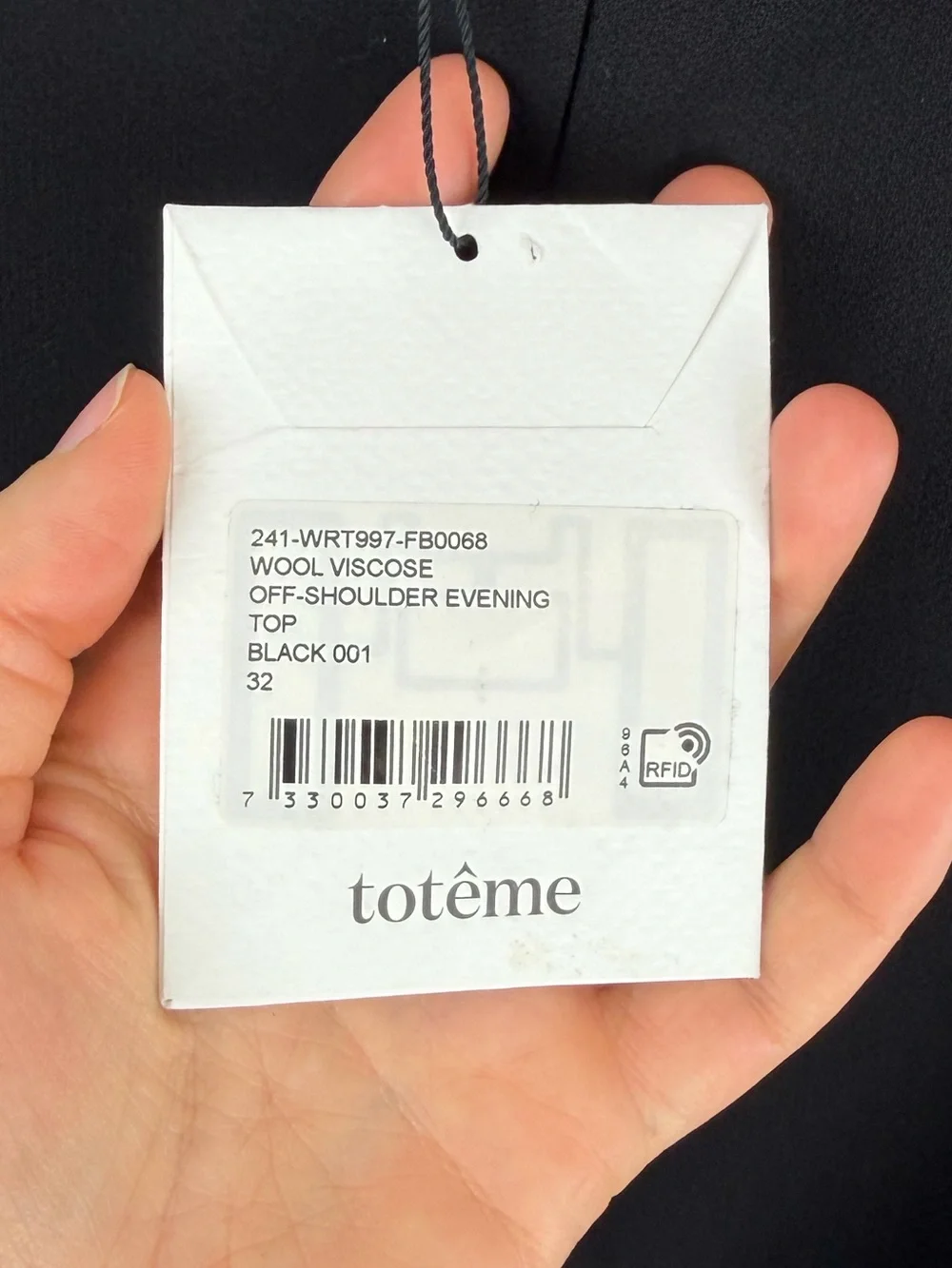 NWT Toteme Off Shoulder Evening Top Black 32/0/ XXS